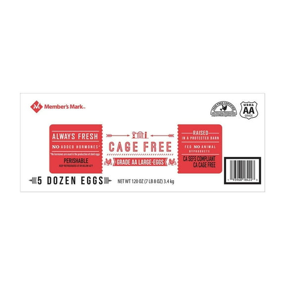 Member's Mark Cage Free Grade AA Large White Eggs, 5 dozen