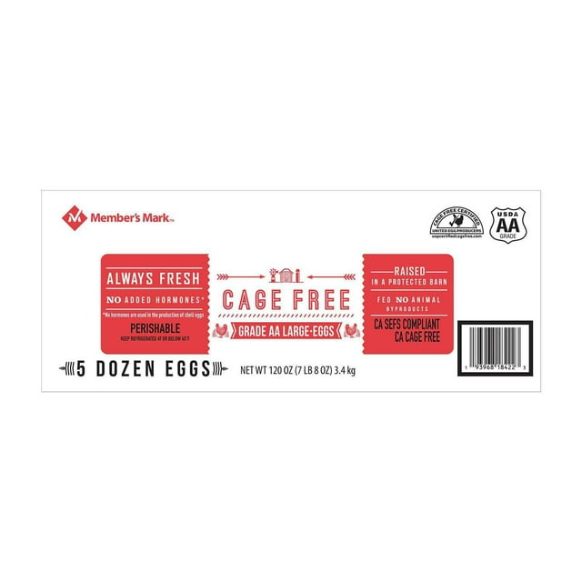 Member's Mark Cage Free Grade AA Large White Eggs, 5 dozen