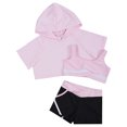 thumbnail image 3 of YONGHS Kids Girls 3pcs Dance Gymnastic Athletic Tracksuit Hooded with Tank Top Active Shorts Set Pink 14, 3 of 7