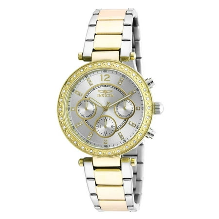 Invicta 20470 Women's Angel Crystal Accented Bezel Silver Dial Two Tone Yellow Gold Steel Watch