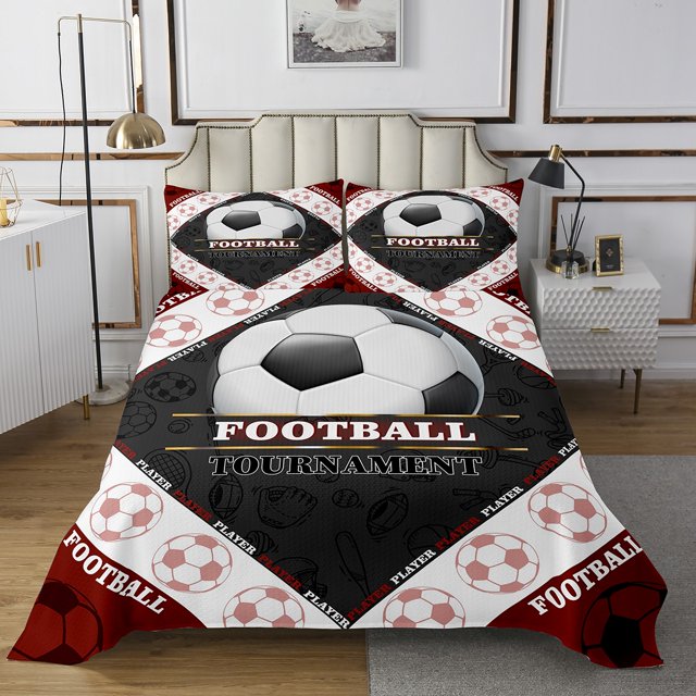 American Football Coverlet Set Boys Sports Competitive Games Quilt Set Soccer Rugby Bedspread Set Queen For Kids Teen Adults,Football Geometric Grid Check Bed Set