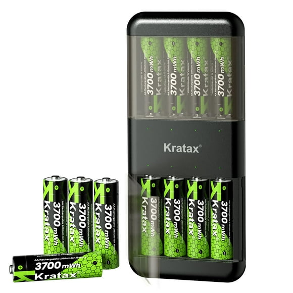 Pilas de litio recargables Kratax AA de 3700 mWh con cargador, paquete de 12