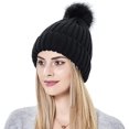 thumbnail image 6 of Muryobao 2 Pcs Womens Winter Knitted Beanie Hat Touch Screen Gloves Set Warm Knit Cuffed Skull Cap with Faux Fur Pom Black Set, 6 of 7