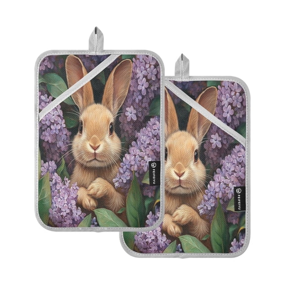 BZSMCE Pot Holder Oven Mitts Cooking baking Cute Rabbit Hide in The Foral Creative Pattern Size:7x9.8in