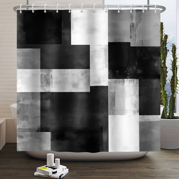 Pbobriich Black and White Gray Shower Curtain,Abstract Minimalist Modern Fabric Shower Curtain,72"x72"