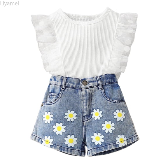 Liyamei Toddler Girls Summer Sleeveless Floral Prints Tops And Shorts 2PCS Outfits Clothes Set For Children Clothes Girls Casual Sets Size White 18-24 Months