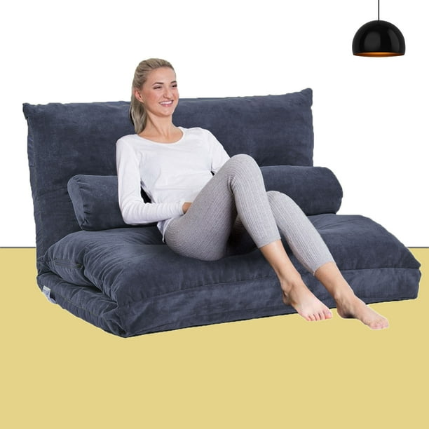 Adjustable Floor Chair With Back Support Two Pillows Folding Sofa Lounge For S Gaming Lazy Cushion Leisure Antique Navy Com Adjustable Floor Chair With Back, Floor Lounger Lazy Sofa