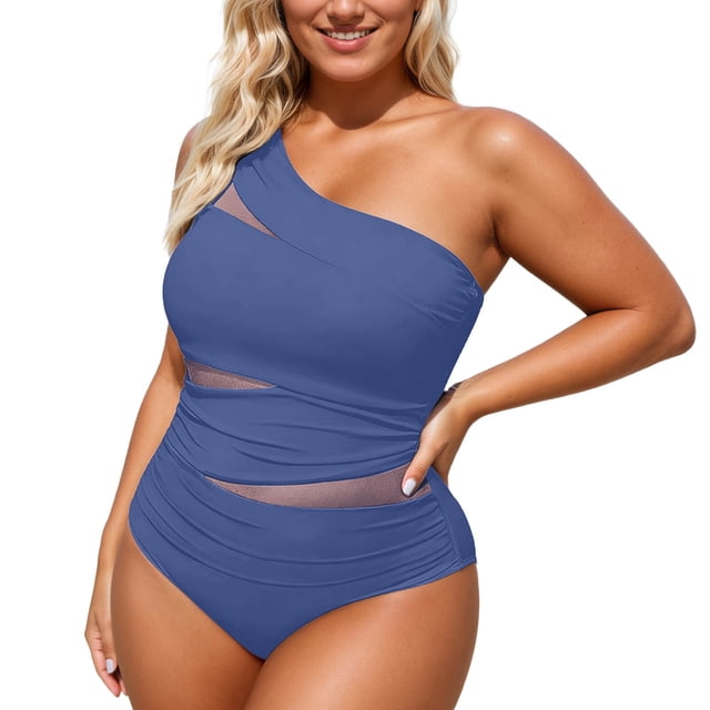 QHFBli Plus Size Swimsuit Women One Piece Swimsuit Tummy Control High Neck Bathing Suit Ruched Swimwear