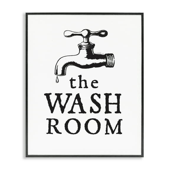 Stupell Industries Vintage Wash Room Typography Painting Black Framed Art Print Wall Art, 11 x 14