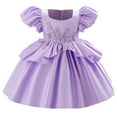 thumbnail image 2 of NAISIBABY Little Girls Princess Dress, Silky Satin Puff Sleeve Embroidered Gown Wedding Party Pageant Flower Dress Purple 4T, 2 of 6