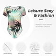 thumbnail image 6 of Uemuo Tropical Summer Palm Pattern Women's One Piece Short Sleeve Swimsuit Rash Guard Surfing Modest Quick-drying Swimsuit Beach Essentials-Small, 6 of 9