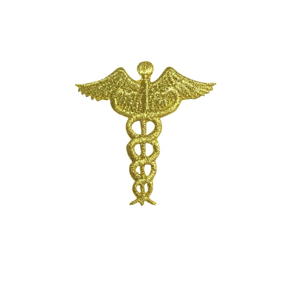 Gold - Caduceus - Medical Nursing - Iron on Applique/Embroidered Patch