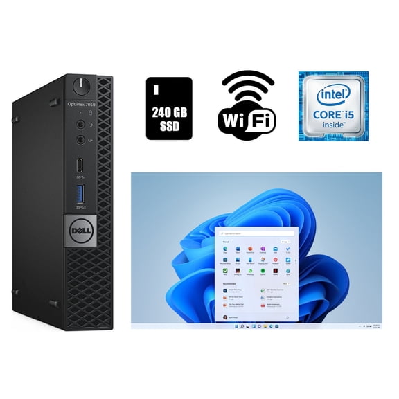 Restored Dell OptiPlex 7050 Micro Tower Desktop Computer Core i5 16GB RAM 240GB SSD Wi-Fi Windows 11 Pro (Refurbished)