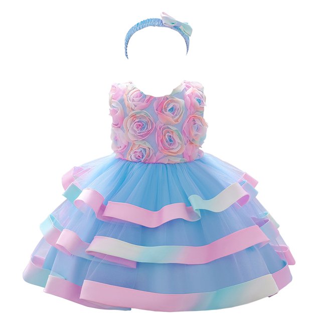 HAWEE Robe Fleurie pour Bébés Filles Robe de Princesse pour Enfants Volants Fête Mariage Tutu Robe de Concours avec Bandeau