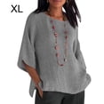 thumbnail image 1 of Maoww Vêtements pour Femmes Chemise à Manches 3/4 Col Rond Coton Lin Haut Décontracté, Gris, TG, 1 of 6