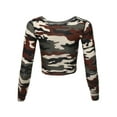 thumbnail image 3 of A2Y Women's Basic Solid Stretchable Scoop Neck Long Sleeve Crop Top Camo Olive XS, 3 of 3