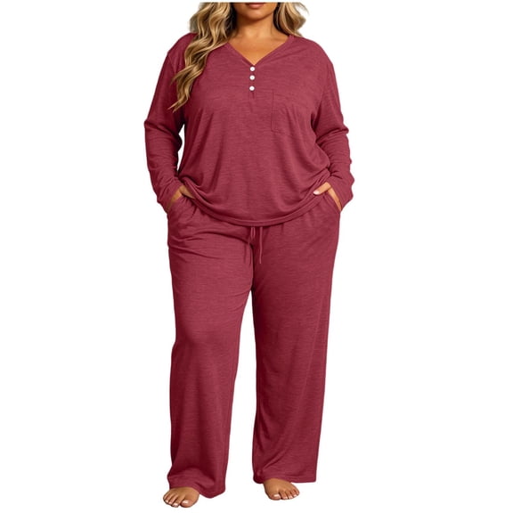 Plus Size Pajamas Set for Women 2 Piece Fall Long Sleeve Loungewear