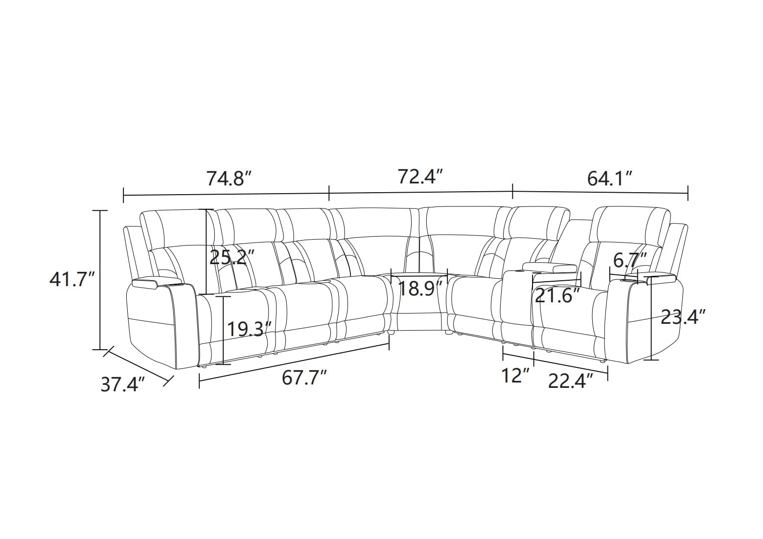 MAYEERTY Oversized Power Recliner Sectional Sofa with Wireless Charger, Large L-Shaped Corner Couch Set with USB Ports, Storage Console & LED for Living Room