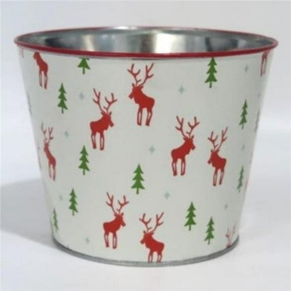 MDR Trading Inc. AI-GA3510-1098_Q01 White With Reindeer And Trees Metal Planter