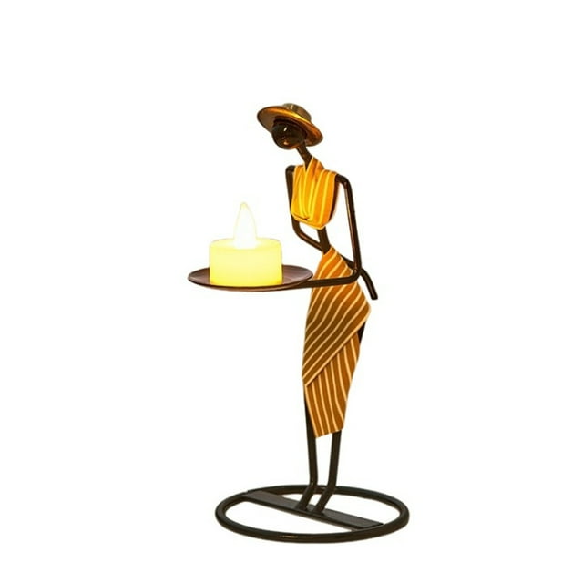 Inspired Tea Light Candle Holder with Metal Art Girl Figure