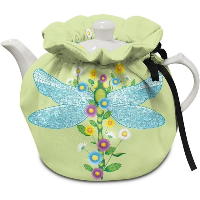 Green Dragonfly Tea Pots Cosy Cotton Tea Cosy for Teapots Reusable Dust Cover Insulated Kettle Cover Breakfast Warmer for Home Kitchen Decorative Accessories