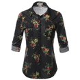 thumbnail image 1 of FashionOutfit Women's Casual Floral Print Roll Up Sleeves Button Down Shirt Top, 1 of 5