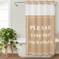 thumbnail image 3 of Khaki Letter No Hook Shower Curtain Waterproof, Bathroom Curtains with Snap in Liners and See Through Top Window, Modern Minimalist White Text Striped Hotel Style Bathtub Curtains Shower 36"Wx78"L, 3 of 8