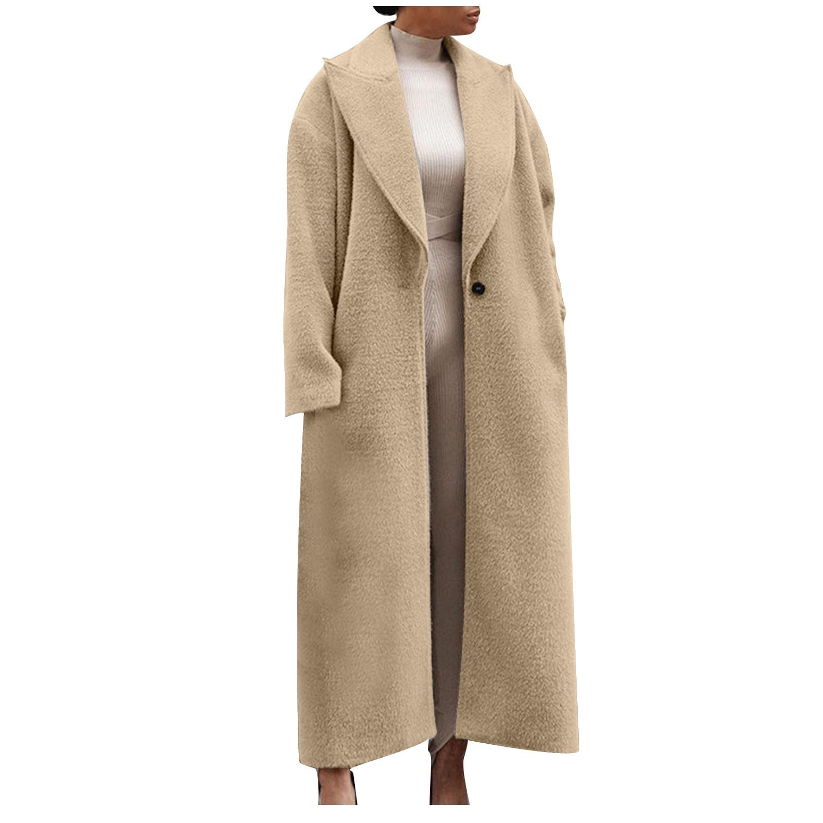Besolor Women's Woolen Coat Long Sleeve Lapel Collar Open Front