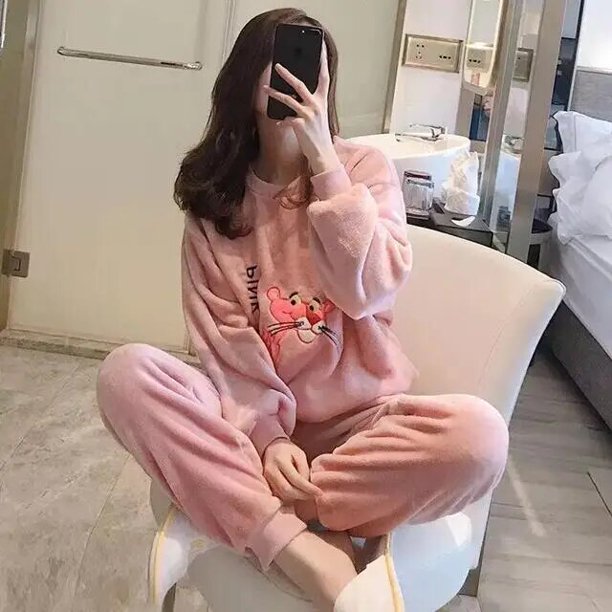 Pijamas de franela de manga larga para mujer, ropa de dormir de terciopelo Coral de felpa gruesa, traje de ropa de casa de dibujos animados lindos, gran oferta, Invierno