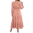 thumbnail image 5 of Zpanxa Winter Dresses for Women, V Neck Long Sleeve Smocked Waist Tiered Ruffle Hem Midi, 5 of 9