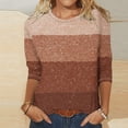 thumbnail image 2 of FAIWAD Hauts d'Été à Manches 3/4 pour Femmes, T-Shirt à Col Rond Imprimé Rayé, Blouse Ample Grande Taille, 2 of 4
