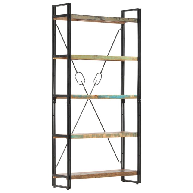 vidaXL 5-Tier Industrial Adult Bookcase - 90x30x180 cm - Solid Reclaimed Wood