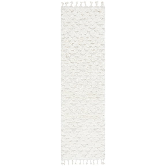 SAFAVIEH Moroccan Tassel Larry Geometric Shag Runner Rug, Ivory, 2'3" x 10'
