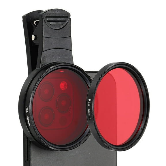 52mm Phone Camera Lens, Clip-On Full Color Filter Circular Polarizing Lens for Most Smart Phones and DSLR Cameras, Red