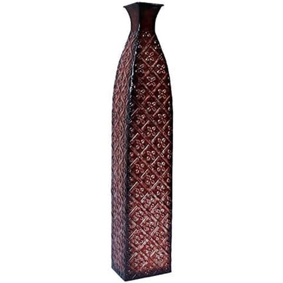 Hosley 24.5-Inch Red Embossed Metal Floor Vase, Tall Decorative Vase for Home Decor