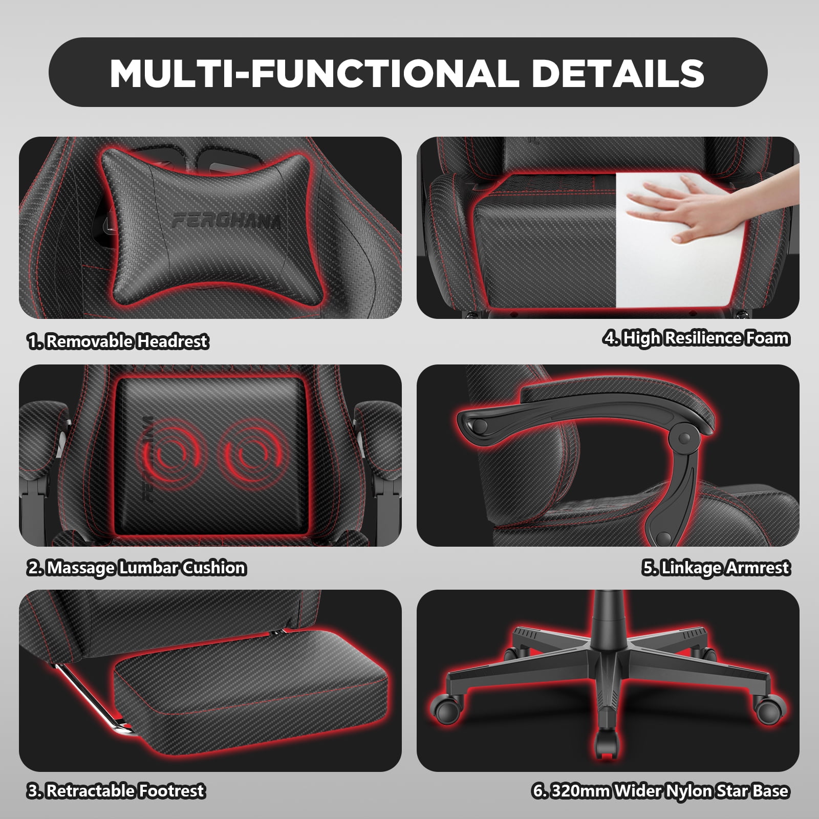 Luxvie Gaming Chair with Footrest Computer Ergonomic Office Chair with Massage Lumbar Support & Headrest, High Back Vintage Game Chair for Adults and Kids, Black