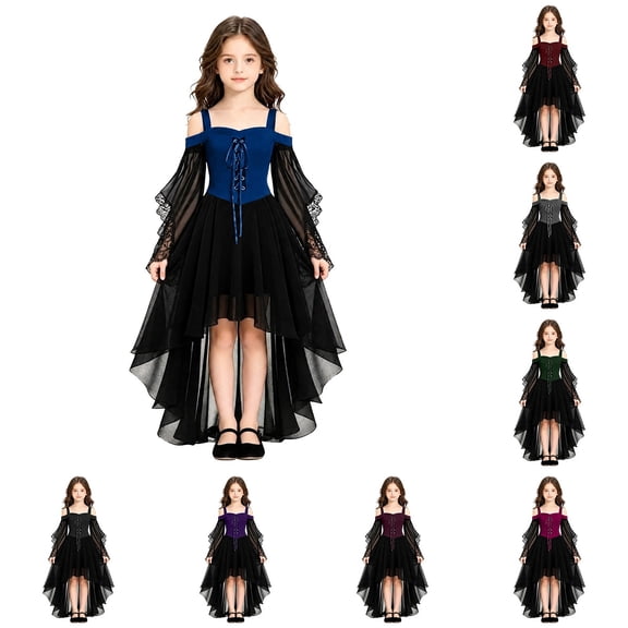 Halloween Girl's Witch Dress Cosplay Fall Y2K Off Shoulder Lace Up Mesh A Line Party Birthday Prom Short Dresses for Halloween Cosplay