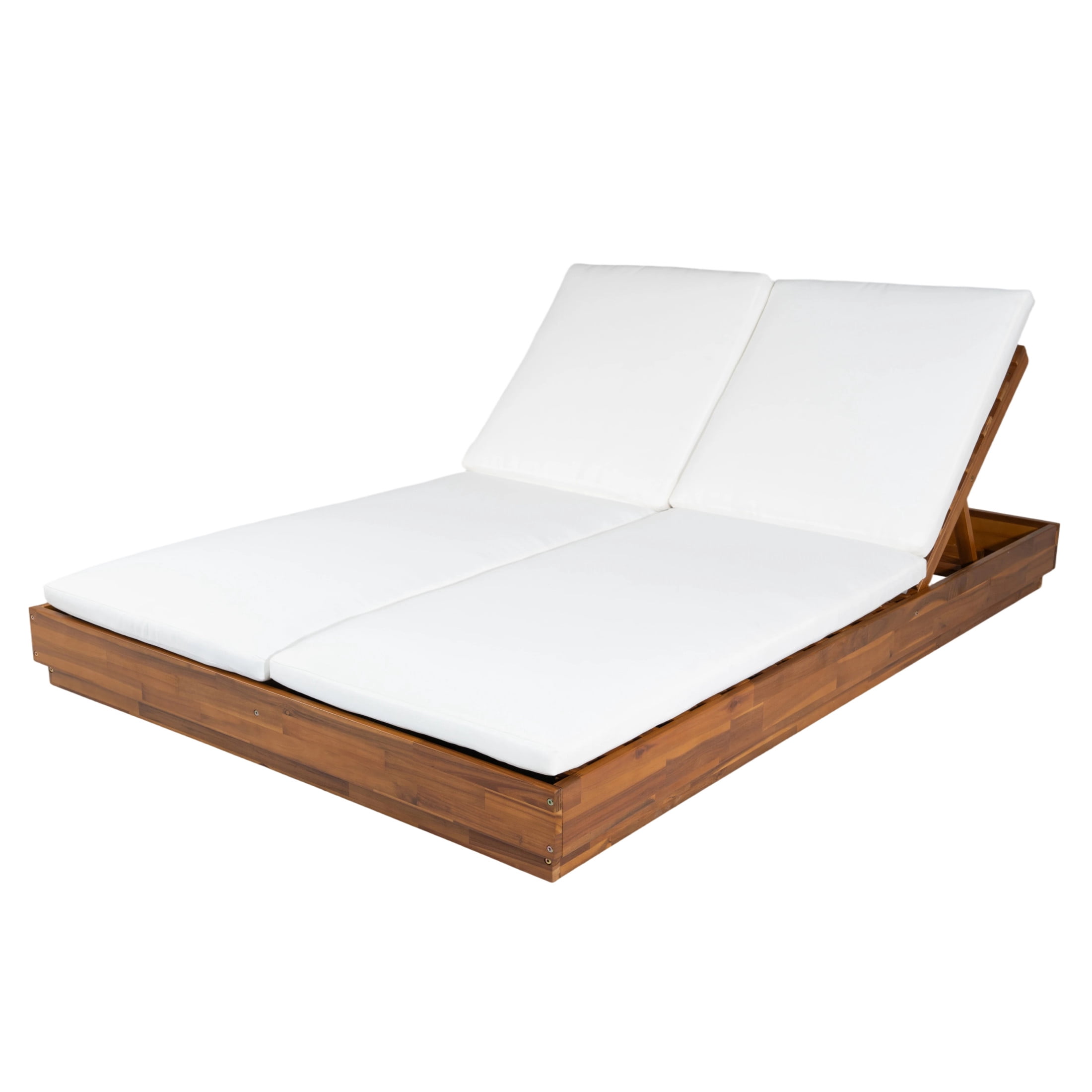 Christopher Knight Home 3-Piece Wood Adjustable Double Chaise Lounge with X-Base Side Tables, Natural