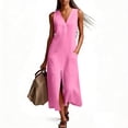 thumbnail image 6 of Vhkiploz Summer Long Linen Tank Dress For Women'S Sleeveless V-Neck Half-Button Front Split A-Line Dress With Buttons Solid Color Outwear Beach Tunic Dress With Pockets, 6 of 8