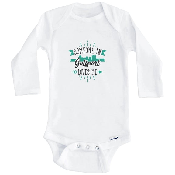 Someone In Gulfport Loves Me Gulfport MS Skyline One Piece Baby Bodysuit (Long Sleeve), 0-3 Months White