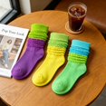 thumbnail image 3 of TELOLY 3Pairs Slouchy Socks for Women,No Squeeze, No Deformation Boot Socks for Women,Color Block Design Scrunch Socks Women,Combination3, 3 of 6