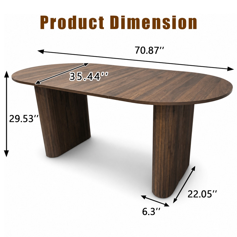 70.8" Long Oval Dining Table for 6-8, Large Wooden Kitchen Dinner Table with Striped Base & Non-Slip Foot Pads