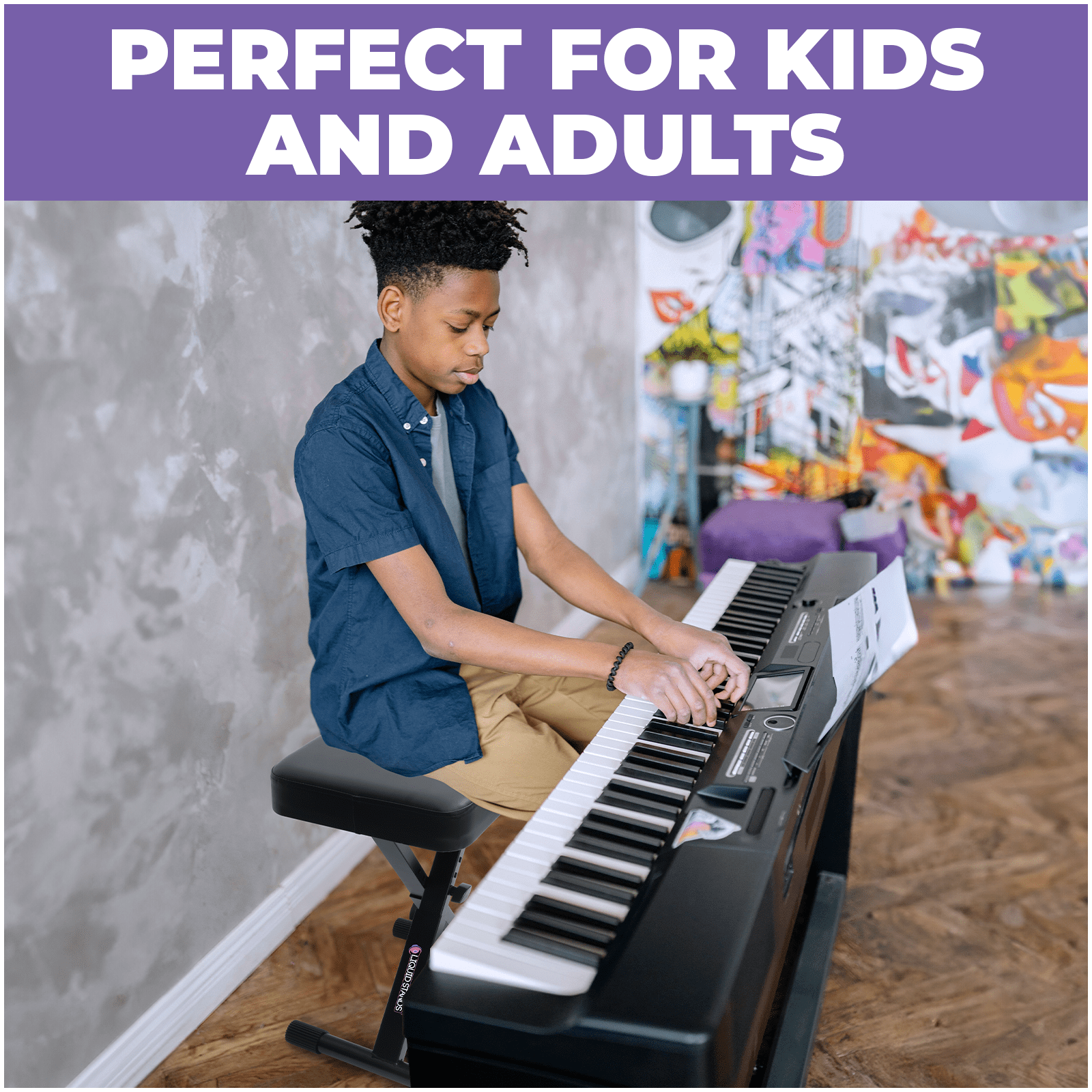 Liquid Stands Foldable Adjustable Piano Bench - X-Style Music Stool - Piano Keyboard Bench Seat for Piano Keyboard Stand with Black Cushion Padded Bench  for Musicians Piano Stool Chair, Piano Desk