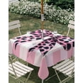 thumbnail image 3 of Square Outdoor Tablecloth with Umbrella Hole Checkered Bow Outside Table Cloth Waterproof Patio Table Cover Butterfly Tie Pink Black Leopard Print Zipper Tablecloths for Picnic Camping 54x54 Inch, 3 of 8