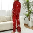thumbnail image 2 of Elegant Red Christmas with Snowflake Women's Long Sleeve Flannel Pajama Set Sleepwear L, 2 of 5