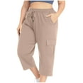 thumbnail image 2 of Zorckvet Womens Plus Size Capris with Pockets Summer Soft Baggy Casual Elastic Waist Cargo Pants Beige Size L-5XL, 2 of 10