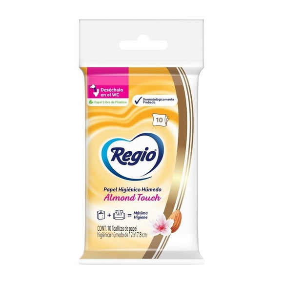Papel higiénico húmedo Regio Almond Touch 10 pzas