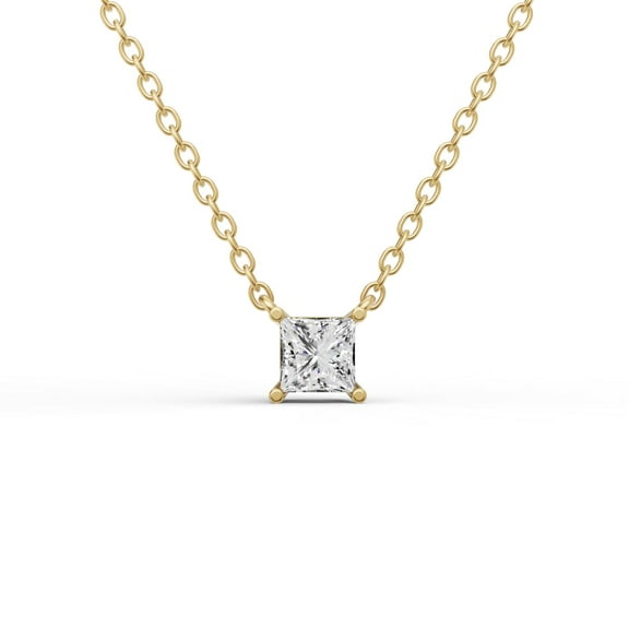 0.25 Carat Princess Cut Lab Grown Diamond Solitaire Floating Pendant in 14K Yellow Gold