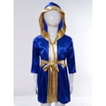 thumbnail image 3 of dPois Kids Boys Boxing Robe Costume Satin Long Hooded Hoodie Halloween Cosplay Costume Royal Blue 8, 3 of 7