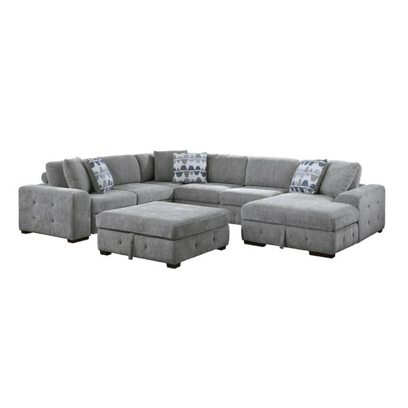 Lexicon Raife 5-Piece Chenille Sectional with Right Chaise and Ottoman in Gray